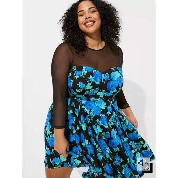 Torrid Mini Scuba Illusion Neck Dress NWT Size 3X Dark Floral Corset Goth Girl - Picture 11 of 12
